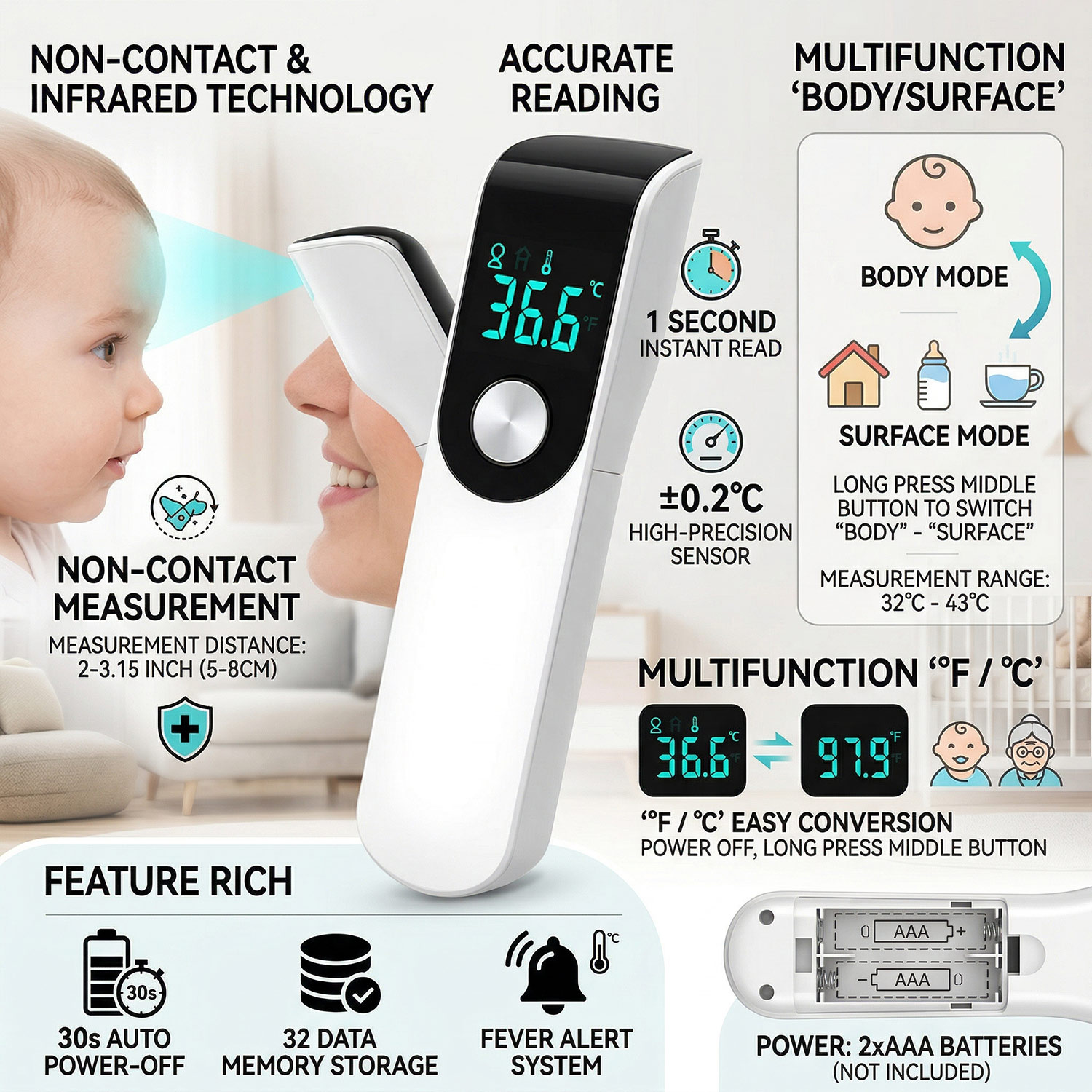 Digital Thermometer Infrared - Medical Forehead Thermometer Fever Infrared Temperature
