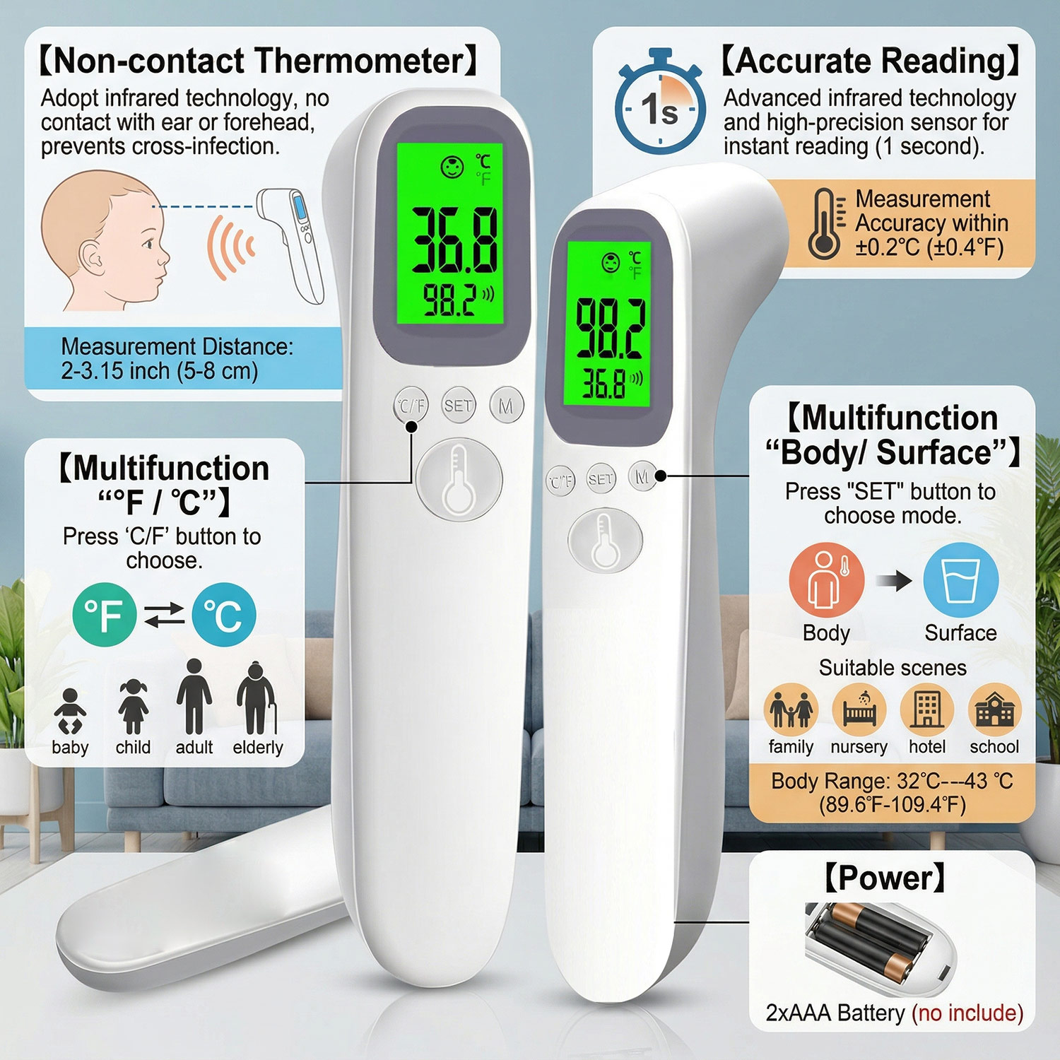 Digital Thermometer Infrared - Ear Forehead Infrared Thermometer ℃/℉ 20