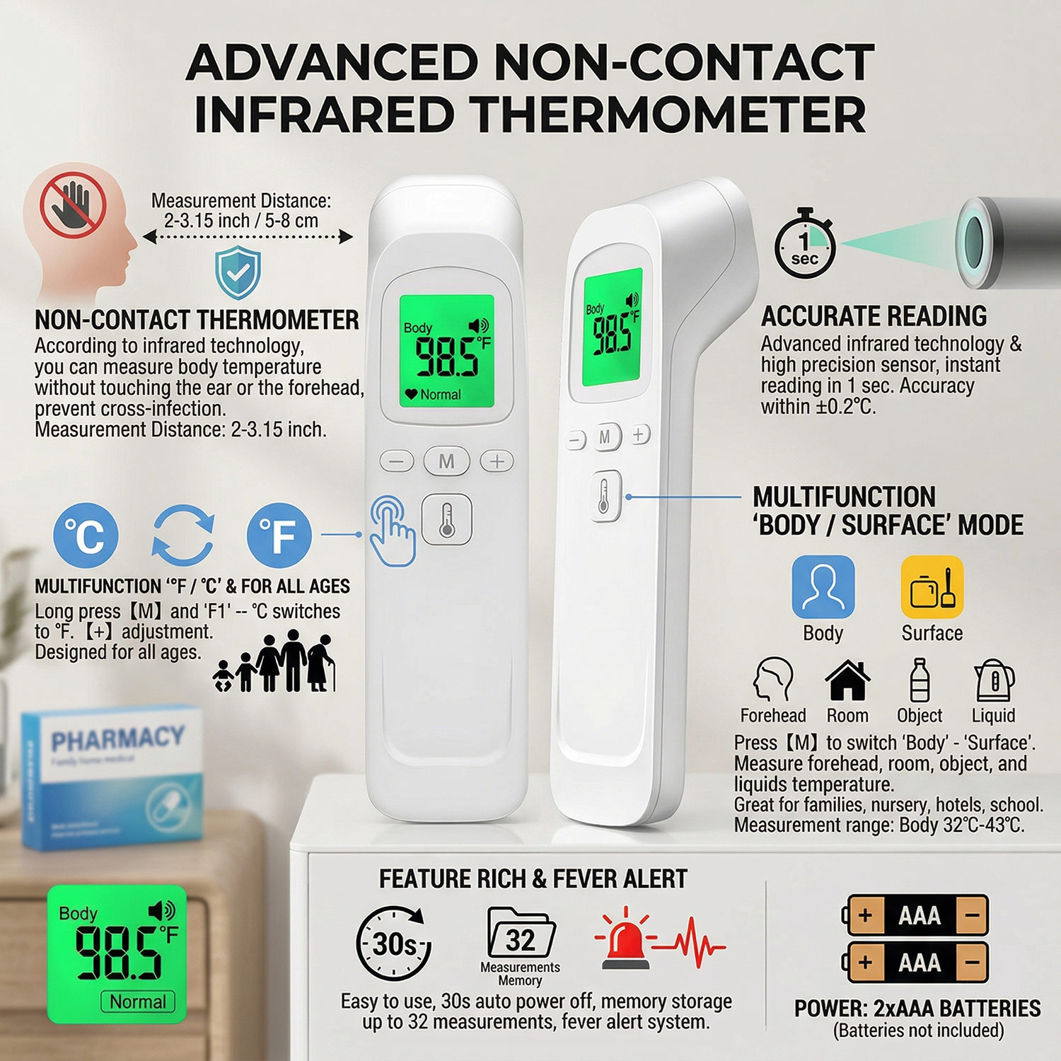 Digital Thermometer Infrared - Handheld Baby Thermometer Infrared Digital LCD