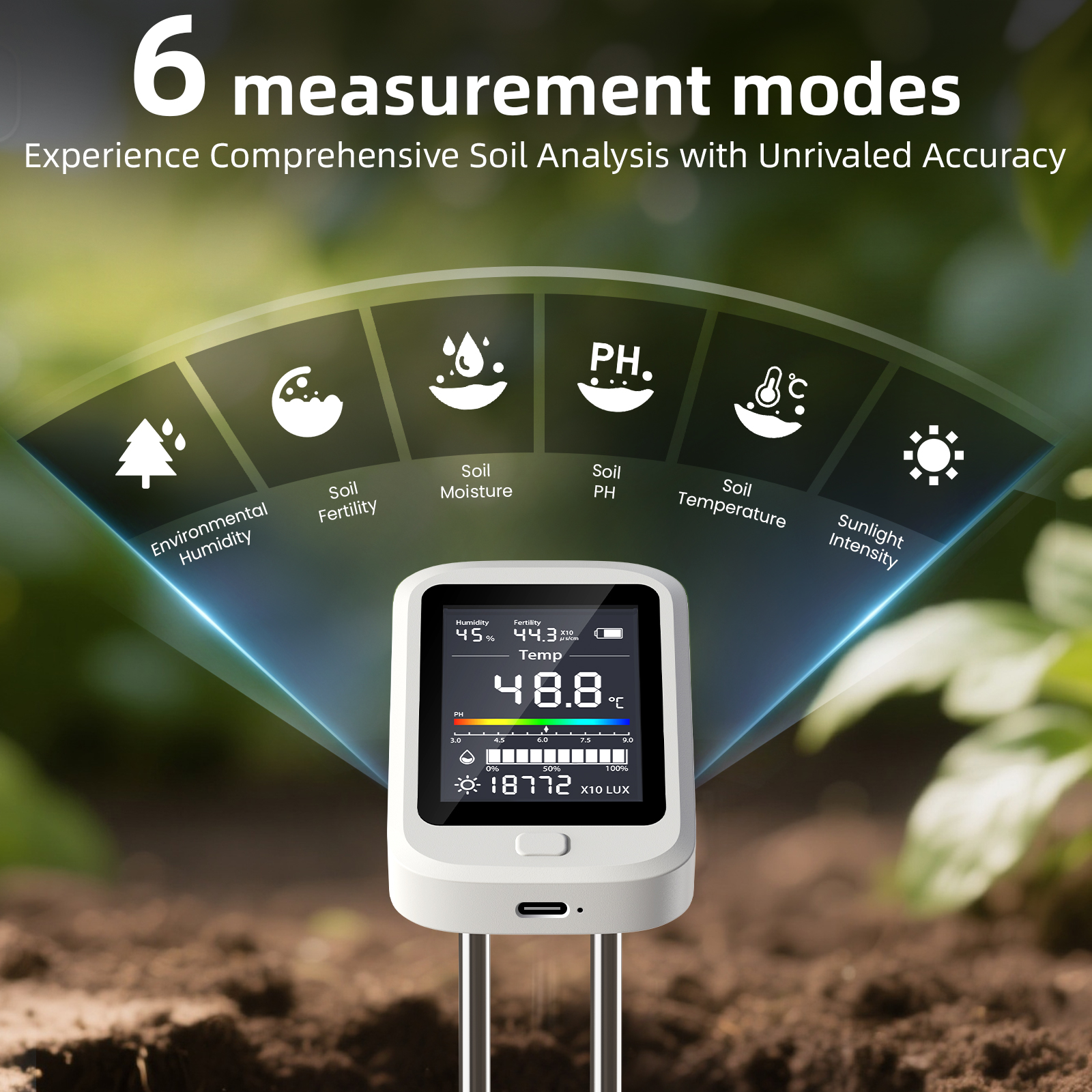 6-in-1 Soil Moisture Meter, Hy - Ph Meter recensie en prijs